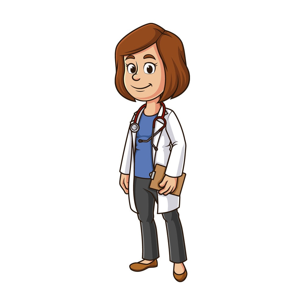 Cartoon female physician. PNG - JPG and vector EPS file formats (infinitely scalable). Image isolated on transparent background.