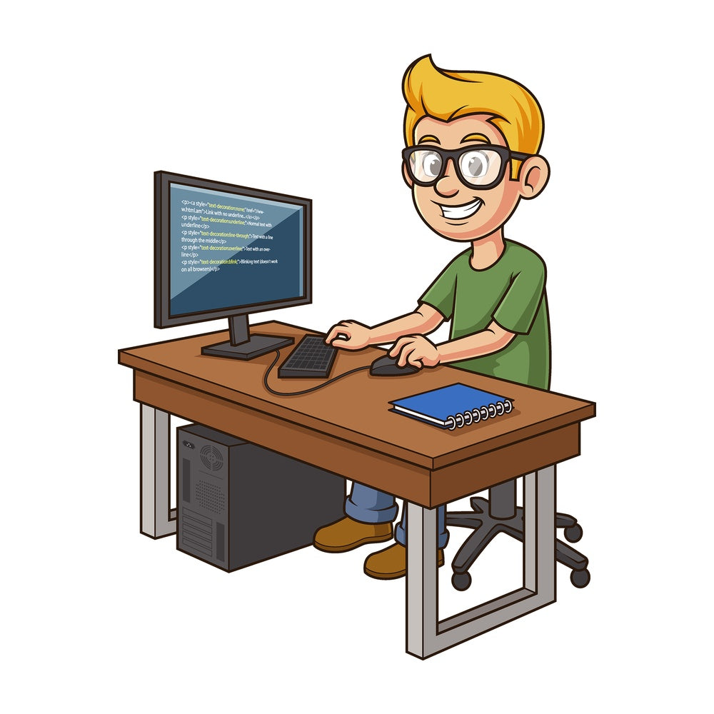 Cartoon software developer writing code. PNG - JPG and vector EPS file formats (infinitely scalable). Image isolated on transparent background.
