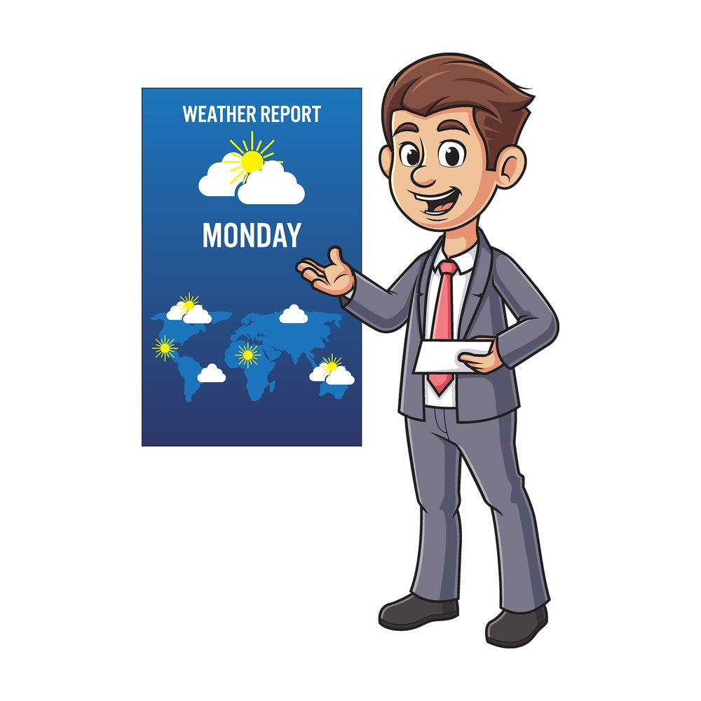 Cartoon weather reporter. PNG - JPG and vector EPS file formats (infinitely scalable). Image isolated on transparent background.