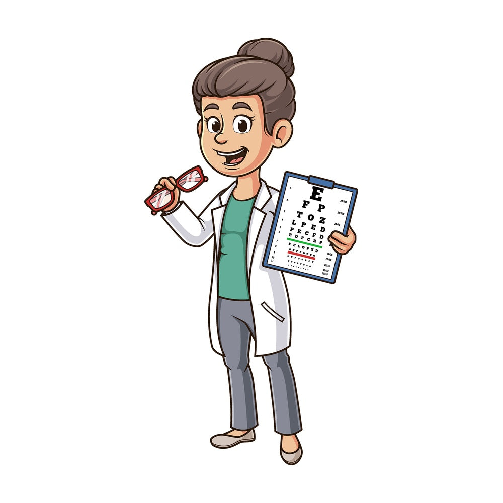 Cartoon optician holding glasses. PNG - JPG and vector EPS file formats (infinitely scalable). Image isolated on transparent background.