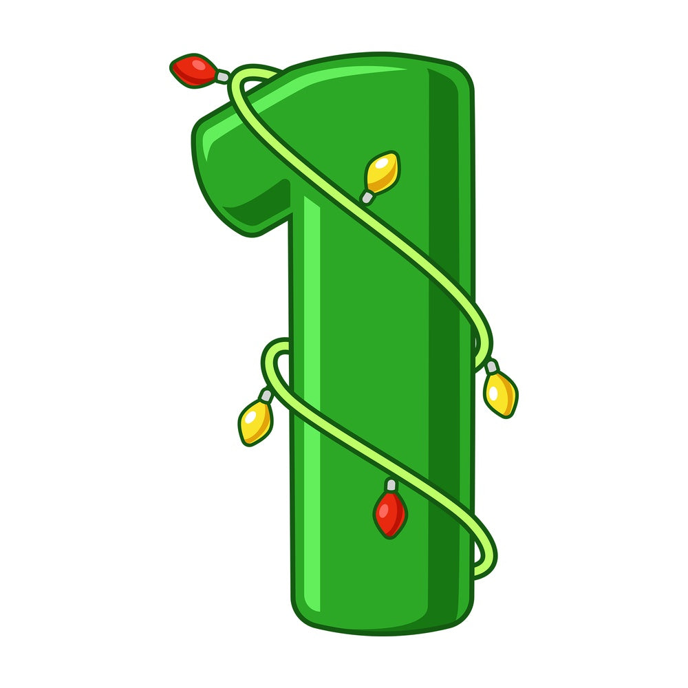 Cartoon christmas number 1. PNG - JPG and vector EPS file formats (infinitely scalable). Image isolated on transparent background.