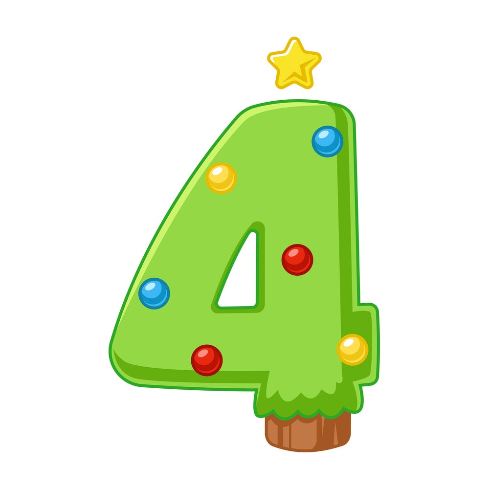 Cartoon christmas number 4. PNG - JPG and vector EPS file formats (infinitely scalable). Image isolated on transparent background.