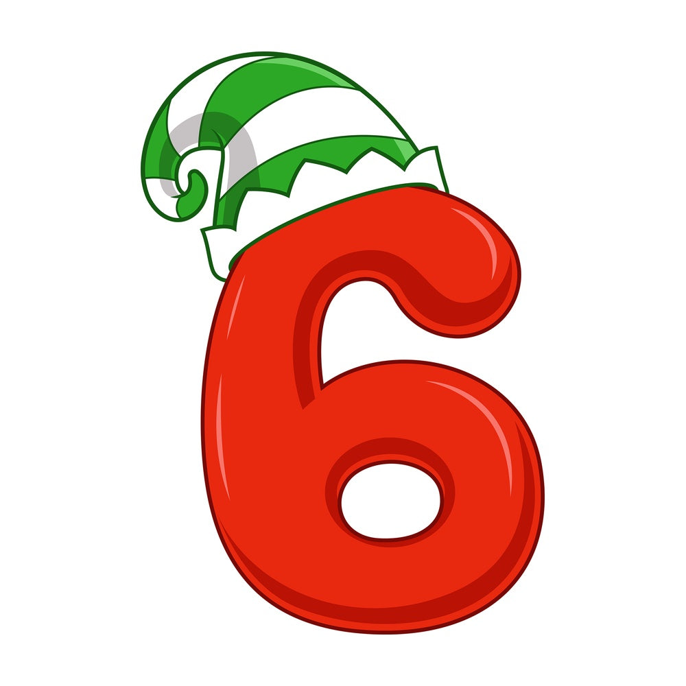 Cartoon christmas number 6. PNG - JPG and vector EPS file formats (infinitely scalable). Image isolated on transparent background.