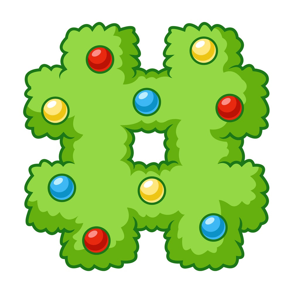 Cartoon christmas hash number sign. PNG - JPG and vector EPS file formats (infinitely scalable). Image isolated on transparent background.
