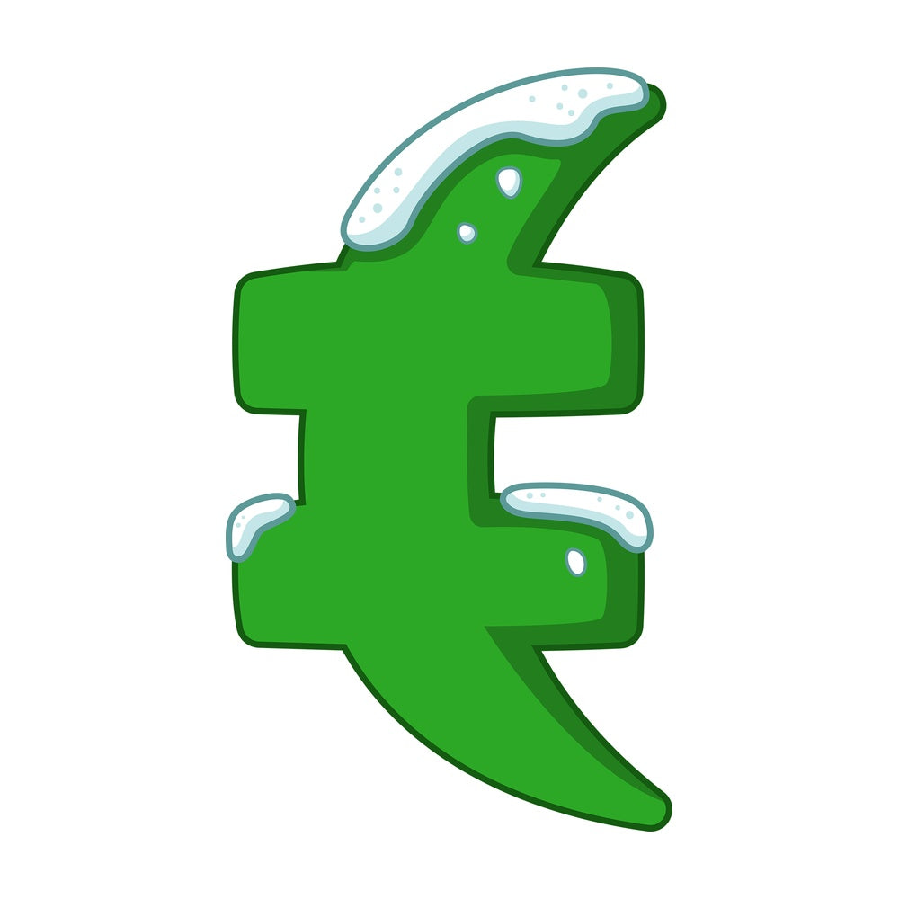 Cartoon christmas euro sign. PNG - JPG and vector EPS file formats (infinitely scalable). Image isolated on transparent background.