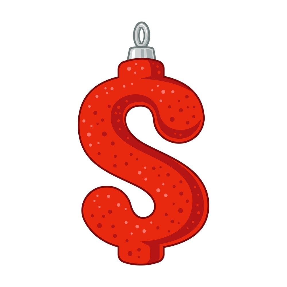 Cartoon christmas dollar sign. PNG - JPG and vector EPS file formats (infinitely scalable). Image isolated on transparent background.