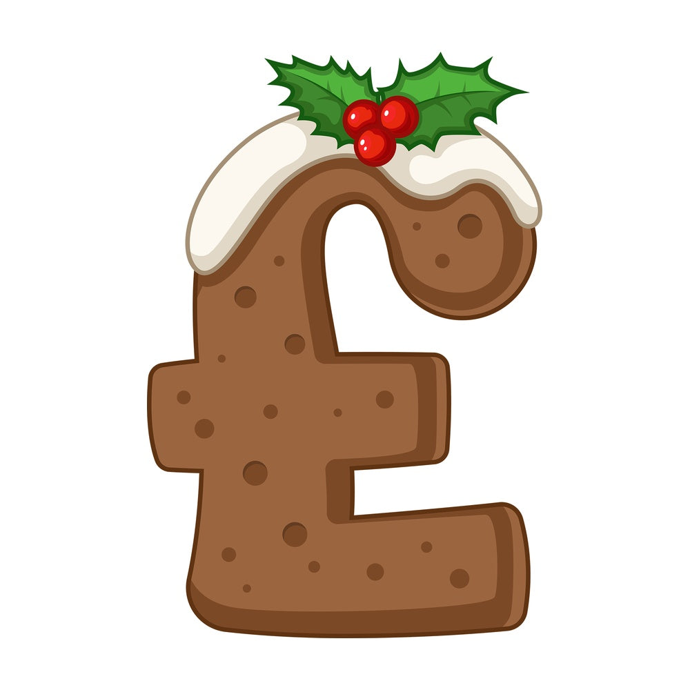 Cartoon christmas british pound. PNG - JPG and vector EPS file formats (infinitely scalable). Image isolated on transparent background.