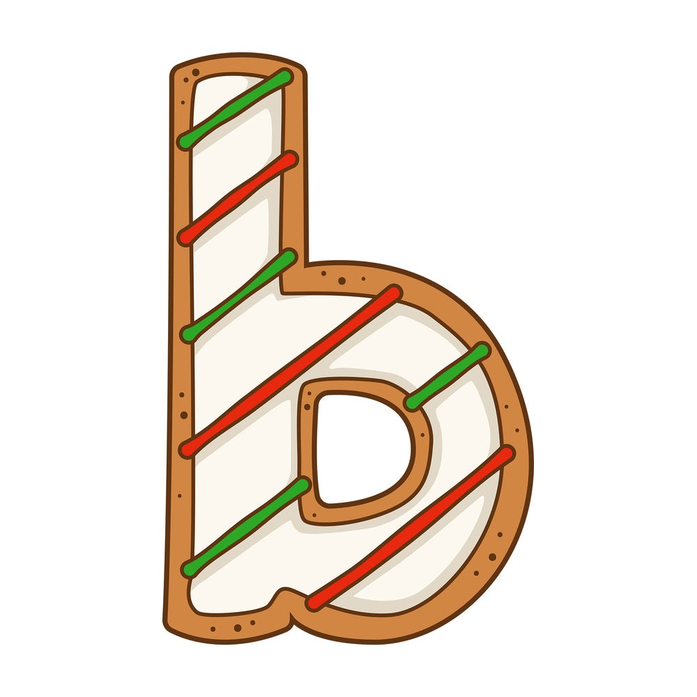 Cartoon christmas lowercase letter b. PNG - JPG and vector EPS file formats (infinitely scalable). Image isolated on transparent background.