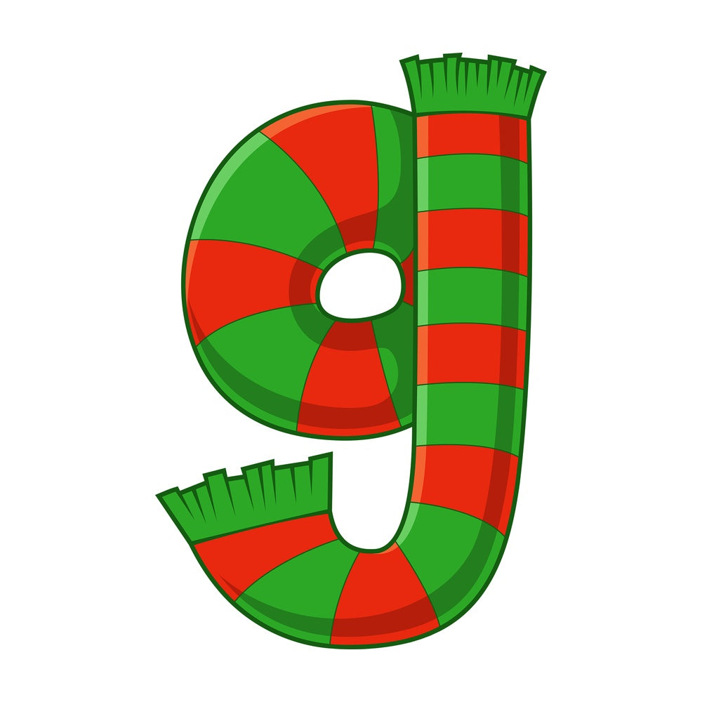 Cartoon christmas lowercase letter g. PNG - JPG and vector EPS file formats (infinitely scalable). Image isolated on transparent background.