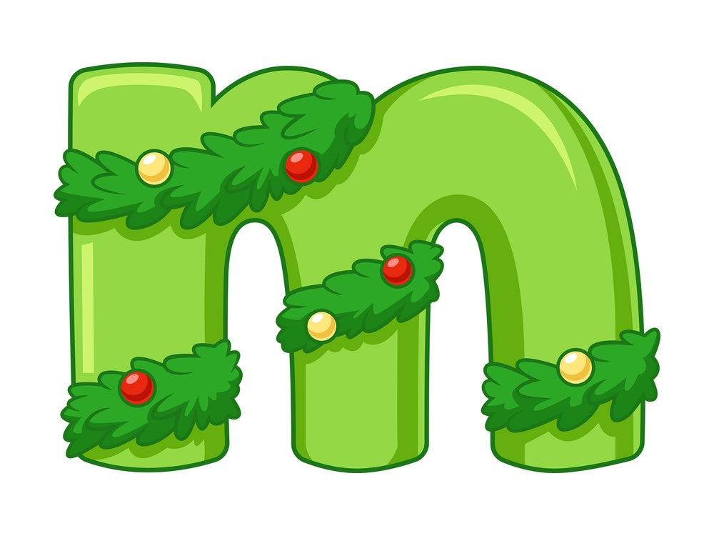 Cartoon christmas lowercase letter m. PNG - JPG and vector EPS file formats (infinitely scalable). Image isolated on transparent background.