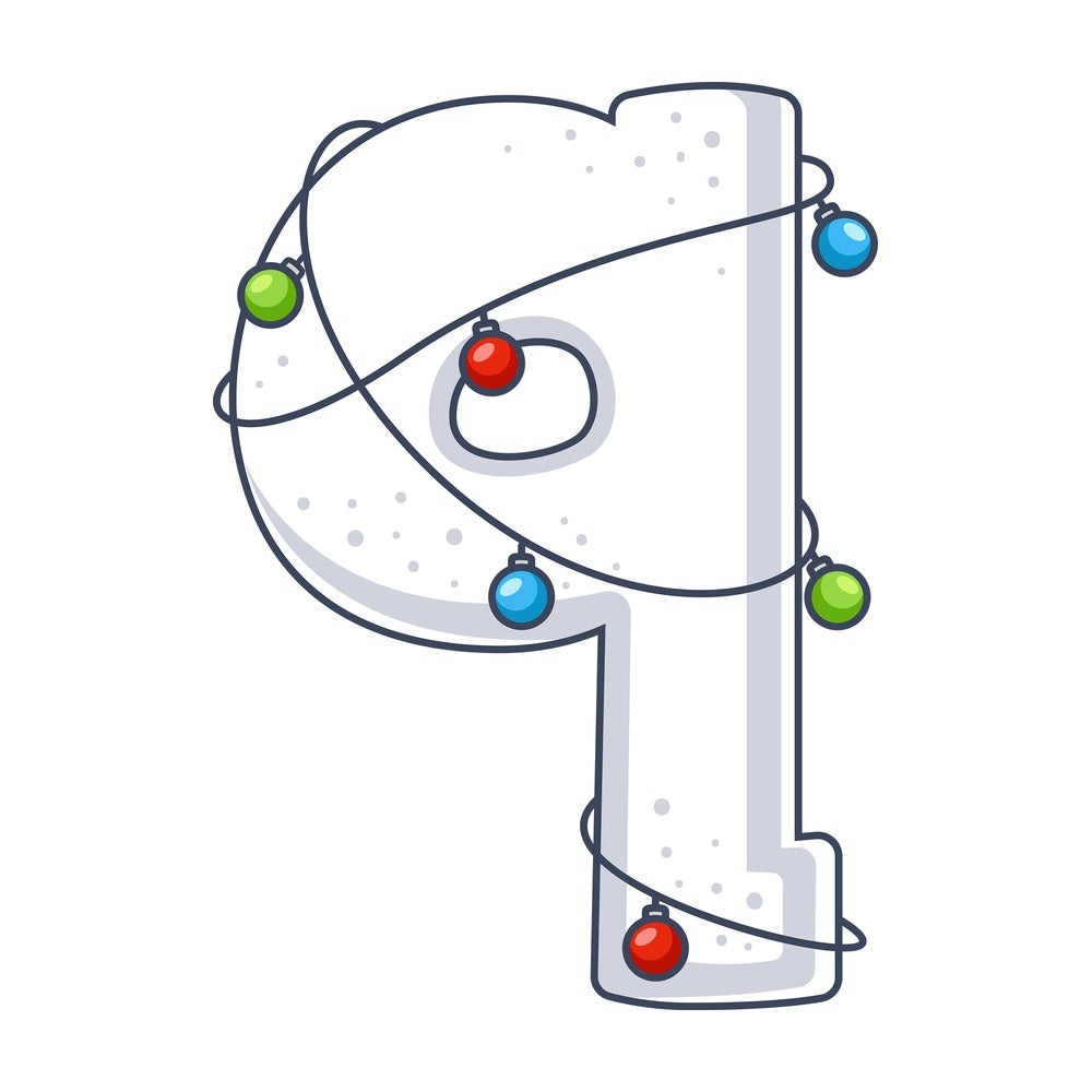 Cartoon christmas lowercase letter q. PNG - JPG and vector EPS file formats (infinitely scalable). Image isolated on transparent background.