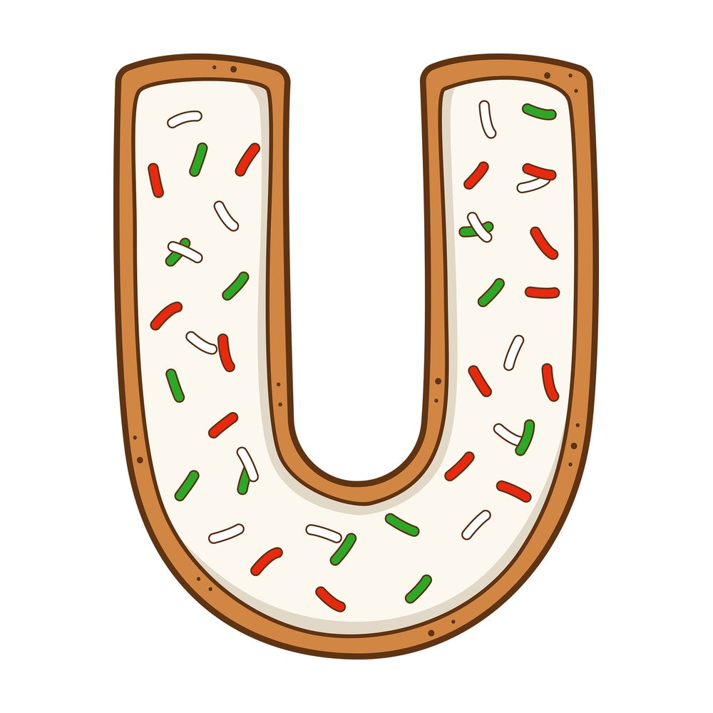 Cartoon christmas lowercase letter u. PNG - JPG and vector EPS file formats (infinitely scalable). Image isolated on transparent background.