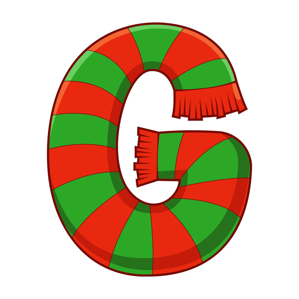 Cartoon christmas capital letter g. PNG - JPG and vector EPS file formats (infinitely scalable). Image isolated on transparent background.