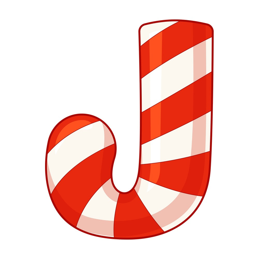 Cartoon christmas capital letter j. PNG - JPG and vector EPS file formats (infinitely scalable). Image isolated on transparent background.