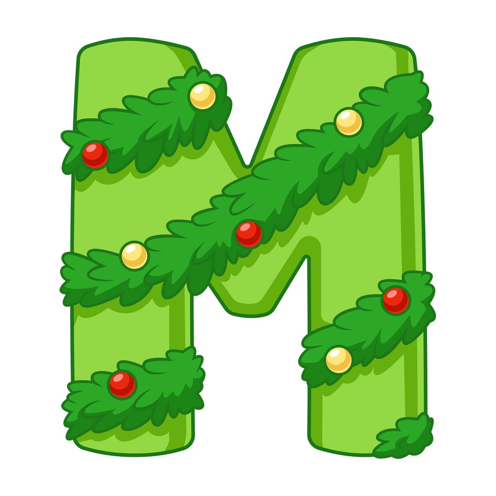 Cartoon christmas capital letter m. PNG - JPG and vector EPS file formats (infinitely scalable). Image isolated on transparent background.