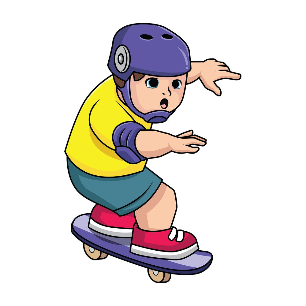 Chubby kid skateboarding. PNG - JPG and vector EPS file formats (infinitely scalable). Image isolated on transparent background.