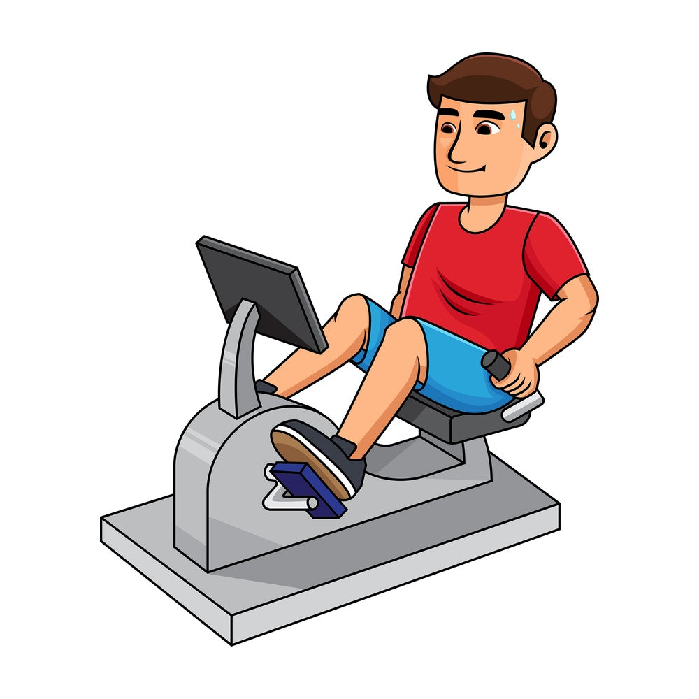 Man using reclined exercise bike. PNG - JPG and vector EPS file formats (infinitely scalable). Image isolated on transparent background.