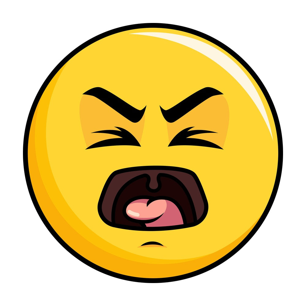 Yelling yellow smiley emoticon. PNG - JPG and vector EPS file formats (infinitely scalable). Image isolated on transparent background.