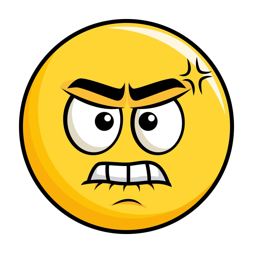 Angry yellow smiley emoticon. PNG - JPG and vector EPS file formats (infinitely scalable). Image isolated on transparent background.