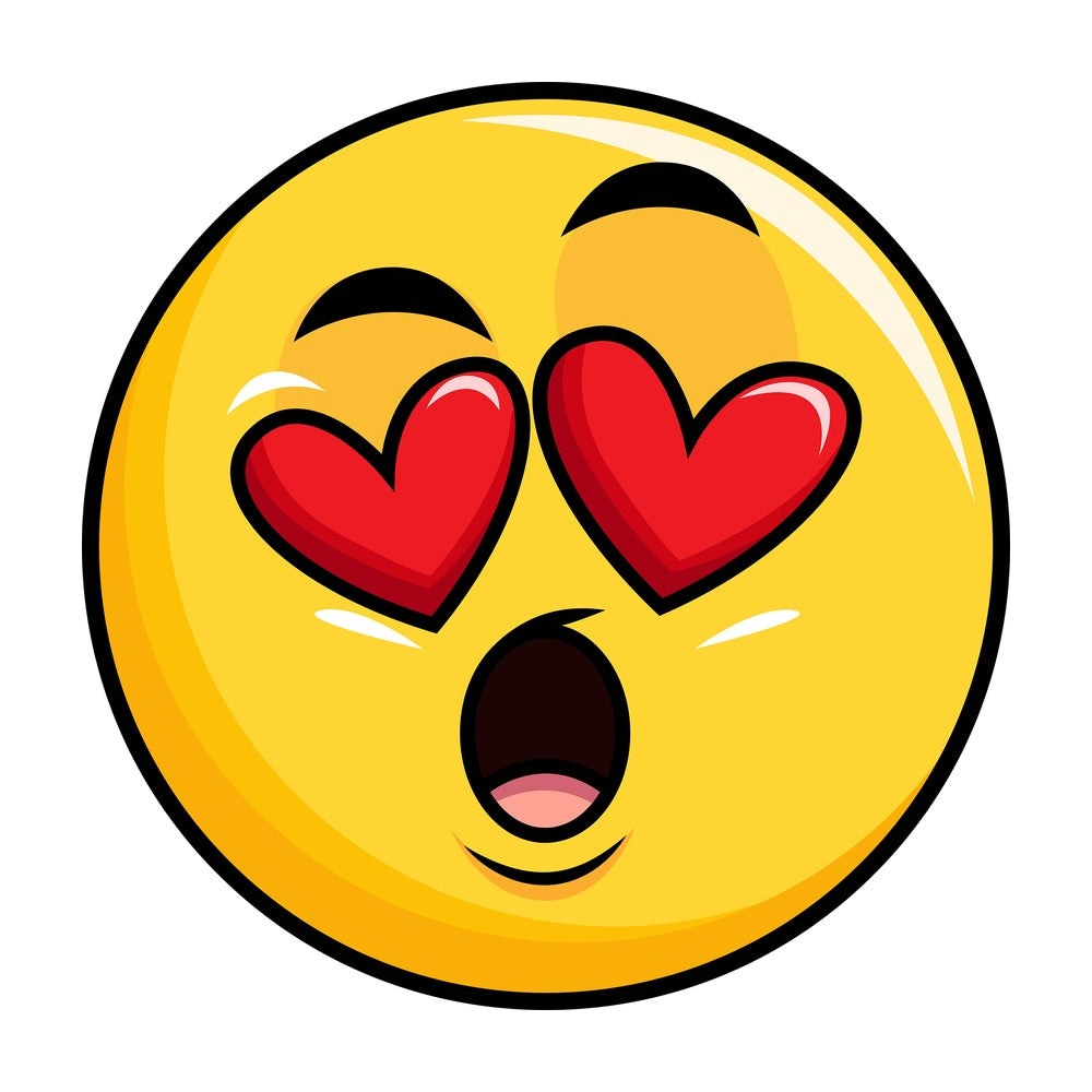 In love yellow smiley emoticon. PNG - JPG and vector EPS file formats (infinitely scalable). Image isolated on transparent background.