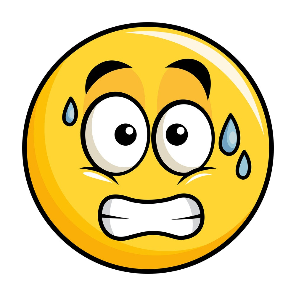 Sweating yellow smiley emoticon. PNG - JPG and vector EPS file formats (infinitely scalable). Image isolated on transparent background.