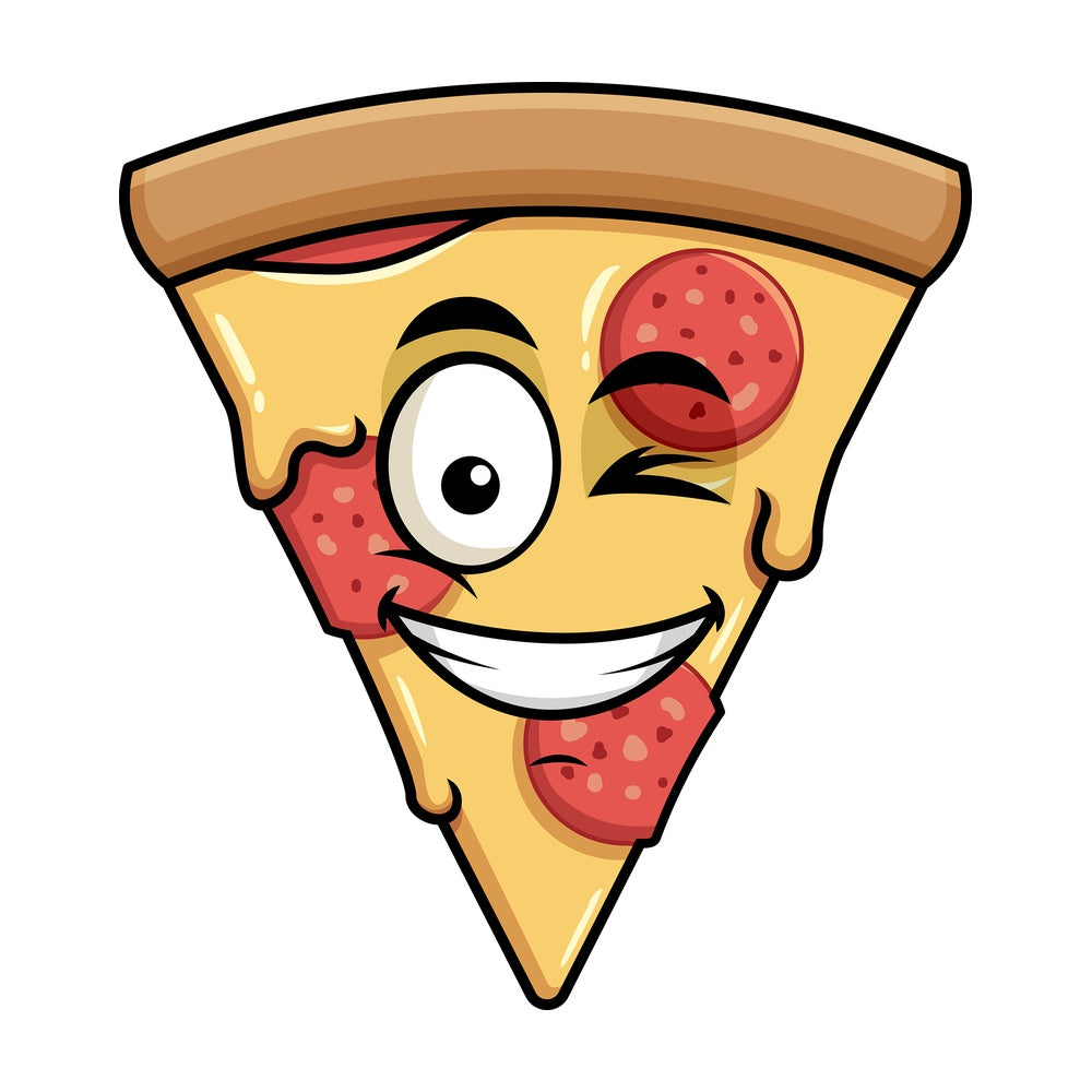Winking and smiling pizza emoticon. PNG - JPG and vector EPS file formats (infinitely scalable). Image isolated on transparent background.