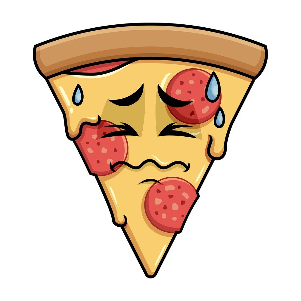 In Pain Pizza Emoticon. PNG - JPG and vector EPS file formats (infinitely scalable). Image isolated on transparent background.