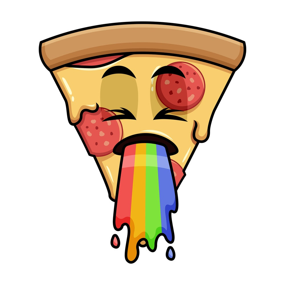 Vomiting rainbow pizza emoticon. PNG - JPG and vector EPS file formats (infinitely scalable). Image isolated on transparent background.