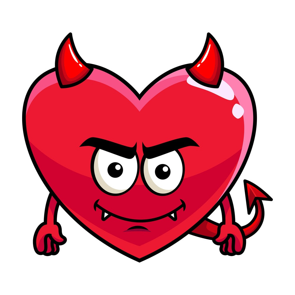 Crafty devil heart emoticon. PNG - JPG and vector EPS file formats (infinitely scalable). Image isolated on transparent background.