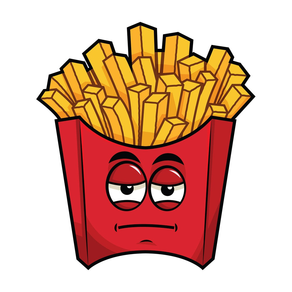 Heavy eyes french fries emoticon. PNG - JPG and vector EPS file formats (infinitely scalable). Image isolated on transparent background.