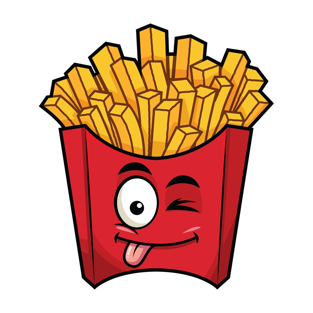 Winking tongue out french fries emoticon. PNG - JPG and vector EPS file formats (infinitely scalable). Image isolated on transparent background.