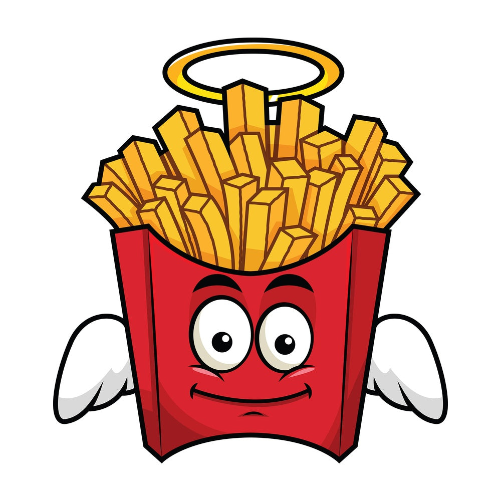 Winged angel french fries emoticon. PNG - JPG and vector EPS file formats (infinitely scalable). Image isolated on transparent background.