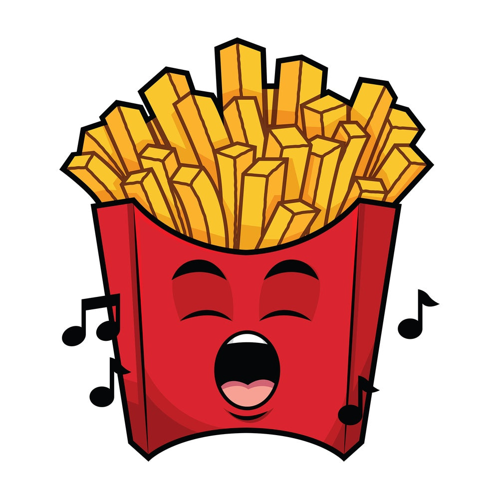 Singing french fries emoticon. PNG - JPG and vector EPS file formats (infinitely scalable). Image isolated on transparent background.