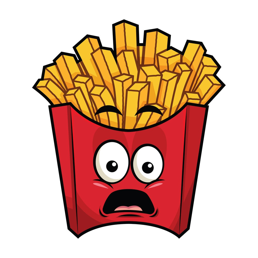 Shocked french fries emoticon. PNG - JPG and vector EPS file formats (infinitely scalable). Image isolated on transparent background.
