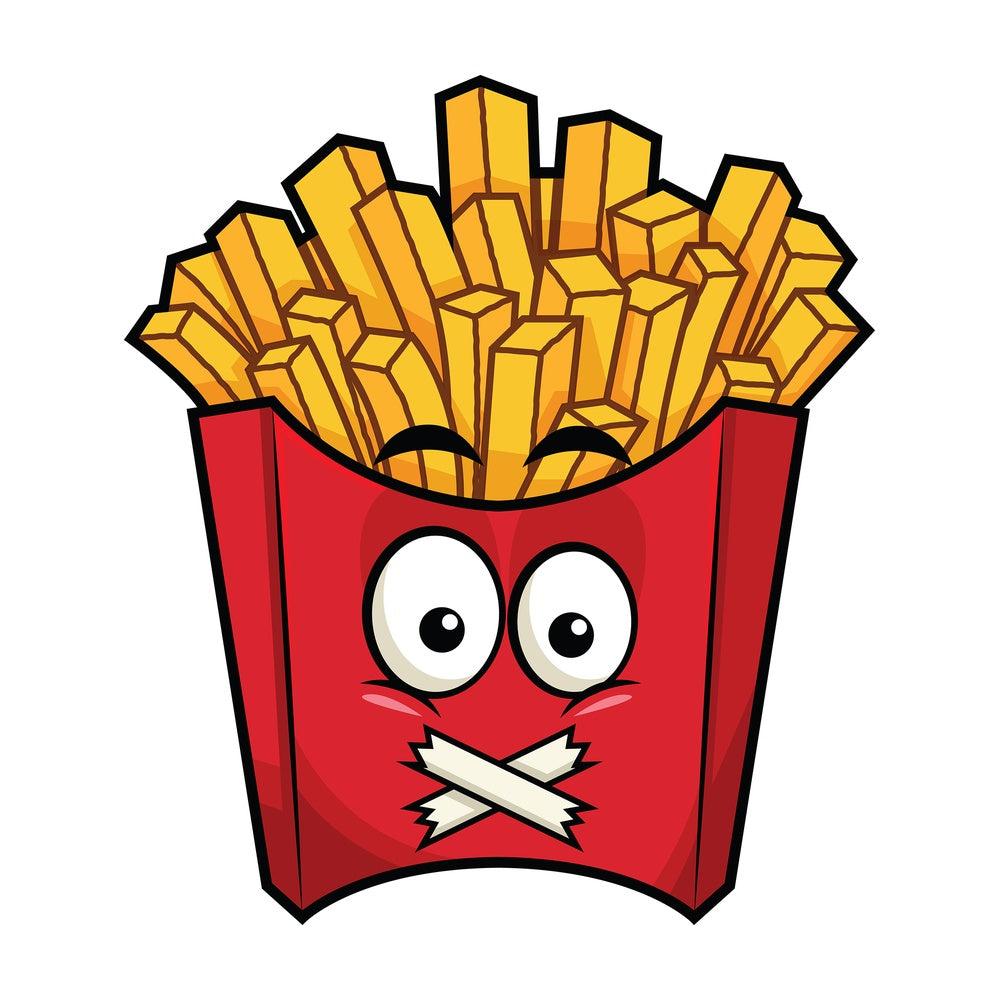 Taped mouth french fries emoticon. PNG - JPG and vector EPS file formats (infinitely scalable). Image isolated on transparent background.