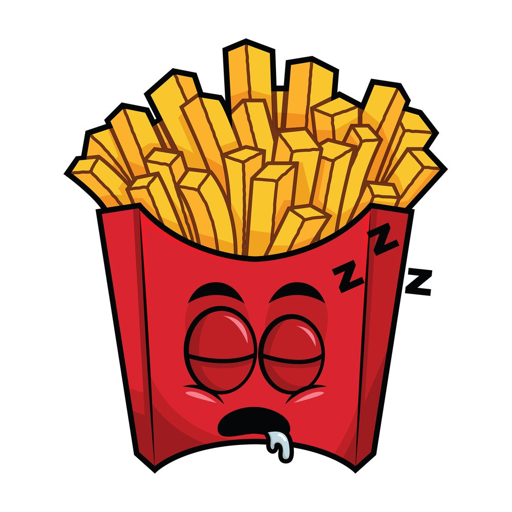 Sleeping french fries emoticon. PNG - JPG and vector EPS file formats (infinitely scalable). Image isolated on transparent background.
