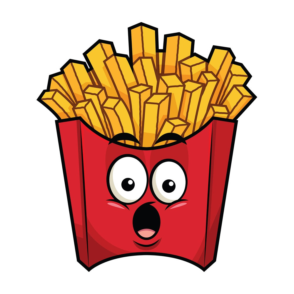 Surprised french fries emoticon. PNG - JPG and vector EPS file formats (infinitely scalable). Image isolated on transparent background.