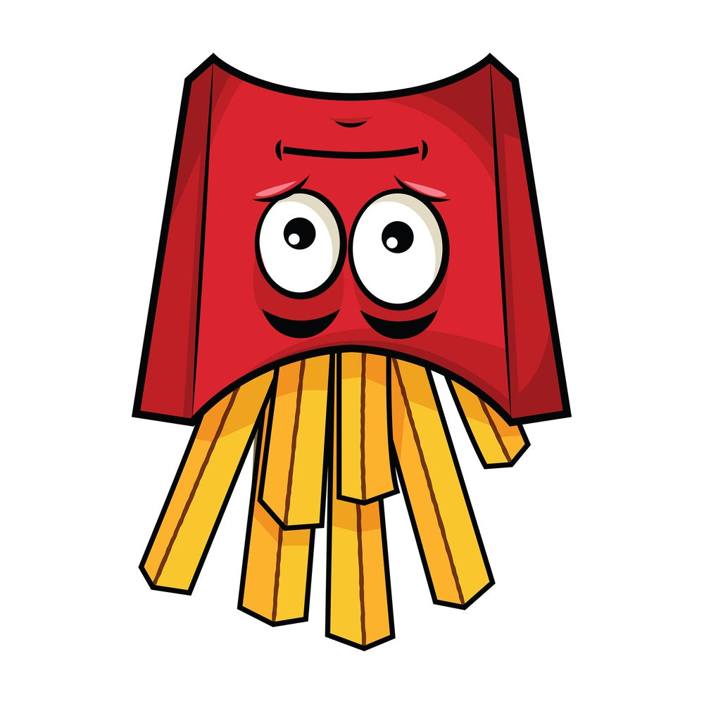 Upside down french fries emoticon. PNG - JPG and vector EPS file formats (infinitely scalable). Image isolated on transparent background.