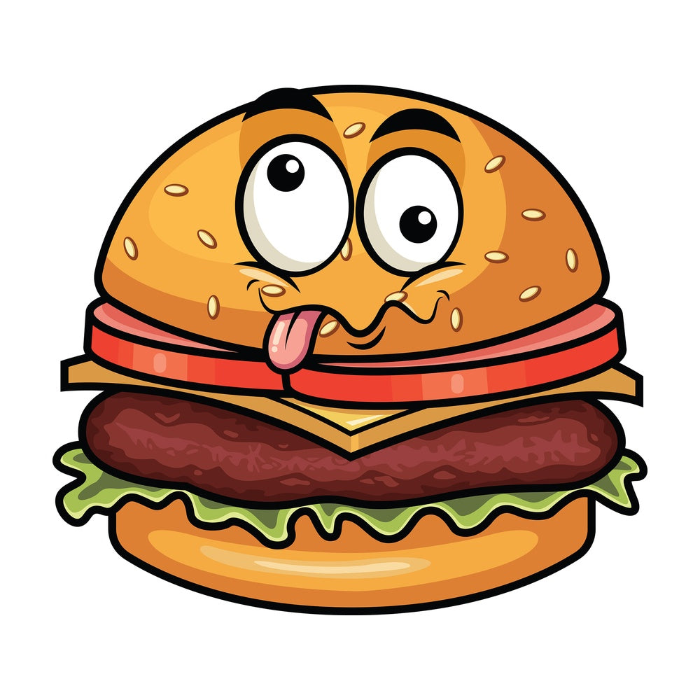 Goofy crazy eyes hamburger emoticon. PNG - JPG and vector EPS file formats (infinitely scalable). Image isolated on transparent background.