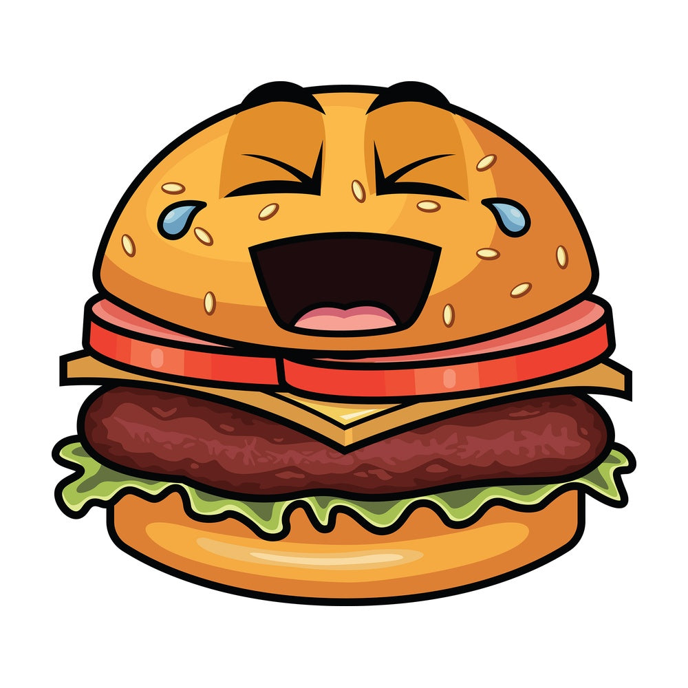 Laughing lol hamburger emoticon. PNG - JPG and vector EPS file formats (infinitely scalable). Image isolated on transparent background.