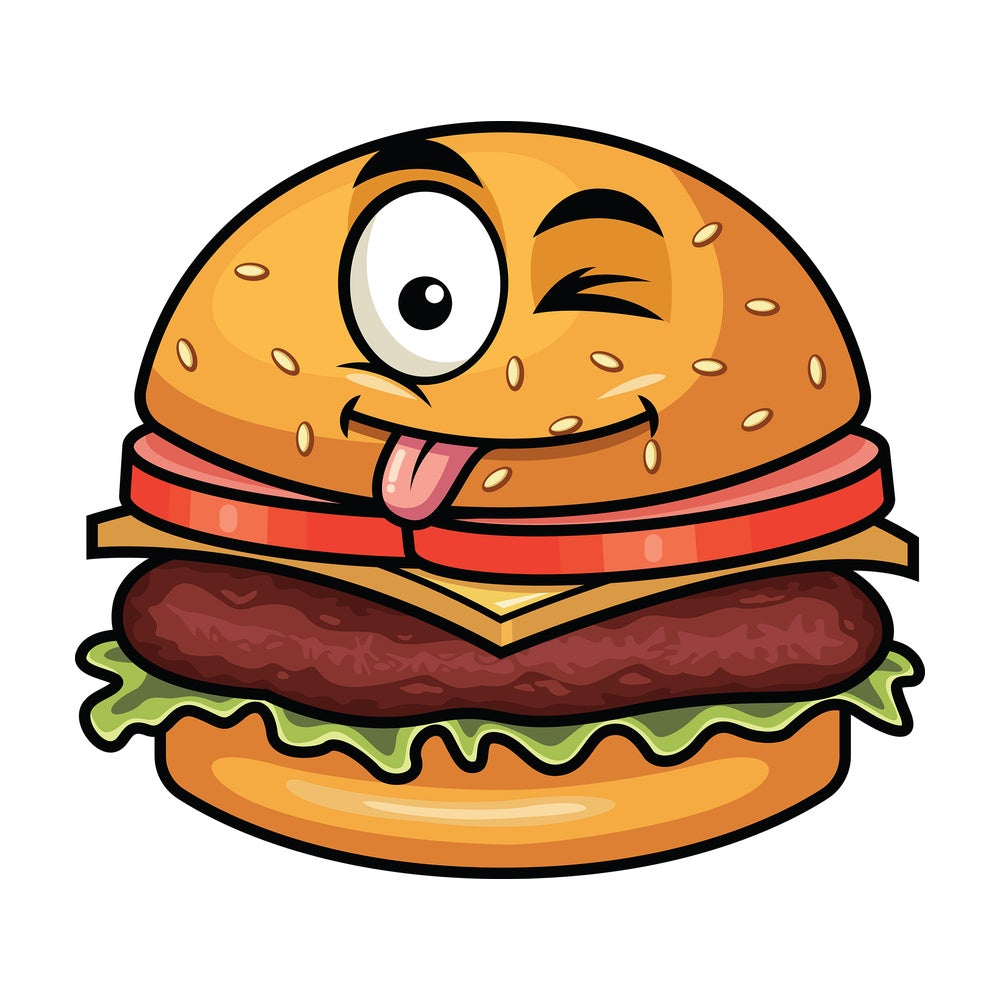 Winking tongue out hamburger emoticon. PNG - JPG and vector EPS file formats (infinitely scalable). Image isolated on transparent background.