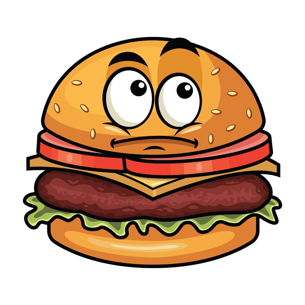 Wondering hamburger emoticon. PNG - JPG and vector EPS file formats (infinitely scalable). Image isolated on transparent background.