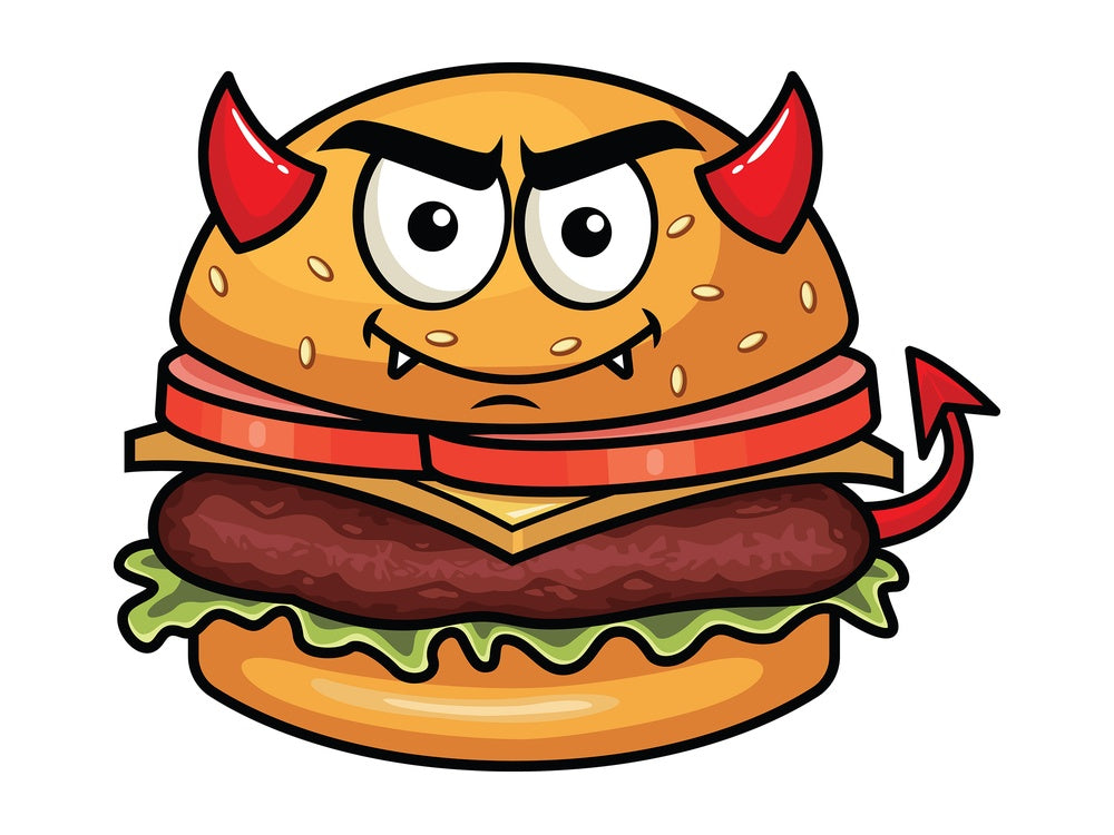 Crafty devil hamburger emoticon. PNG - JPG and vector EPS file formats (infinitely scalable). Image isolated on transparent background.