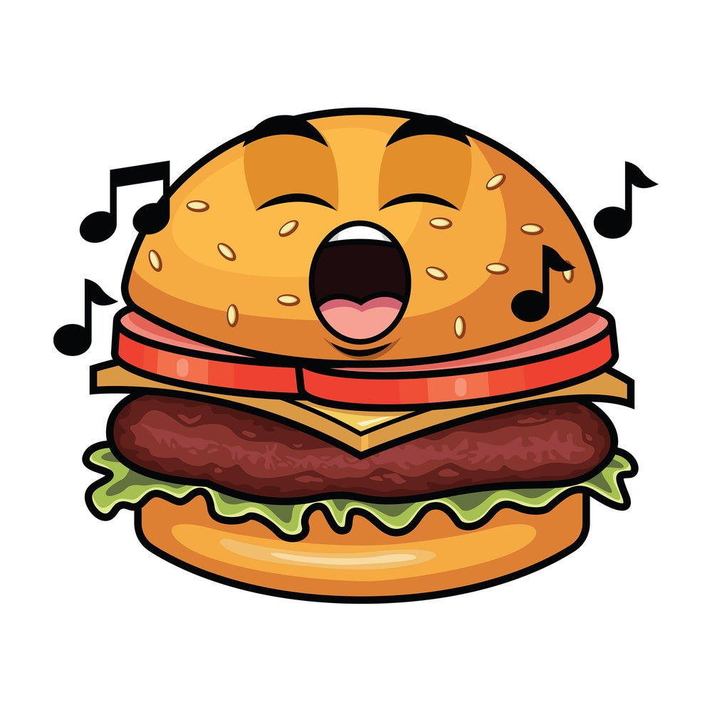 Singing hamburger emoticon. PNG - JPG and vector EPS file formats (infinitely scalable). Image isolated on transparent background.