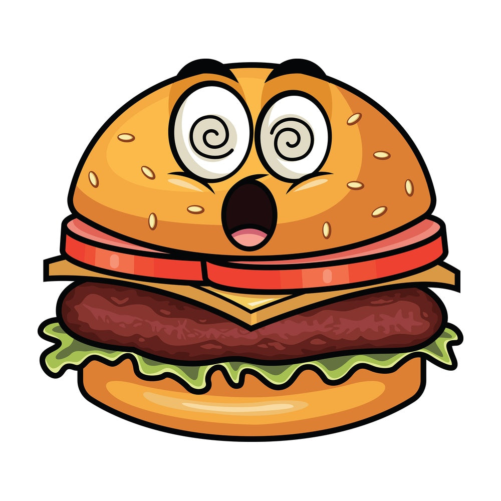 Stunned hamburger emoticon. PNG - JPG and vector EPS file formats (infinitely scalable). Image isolated on transparent background.