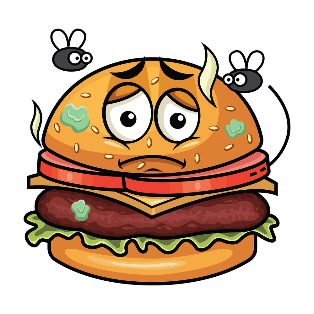 Stinky hamburger going bad emoticon. PNG - JPG and vector EPS file formats (infinitely scalable). Image isolated on transparent background.