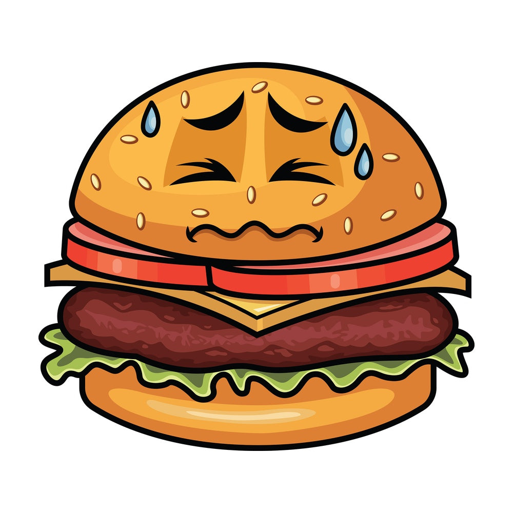 In Pain Hamburger Emoticon. PNG - JPG and vector EPS file formats (infinitely scalable). Image isolated on transparent background.