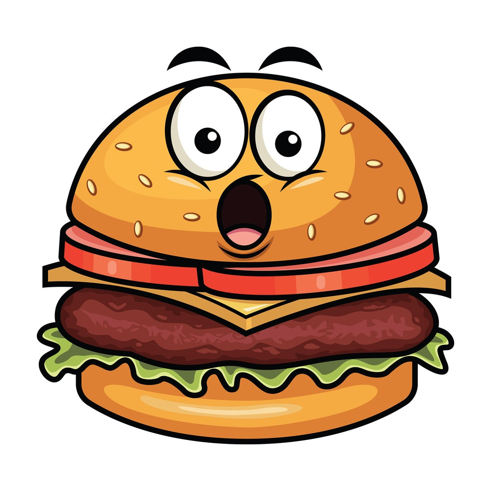 Surprised hamburger emoticon. PNG - JPG and vector EPS file formats (infinitely scalable). Image isolated on transparent background.