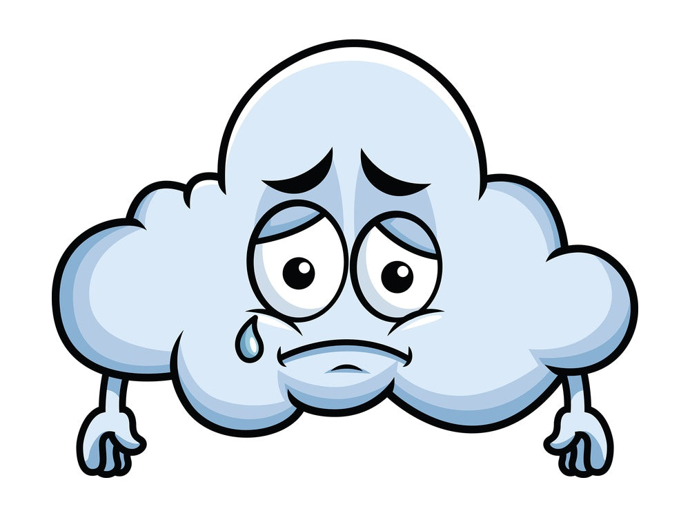 Teared up sad cloud emoticon. PNG - JPG and vector EPS file formats (infinitely scalable). Image isolated on transparent background.