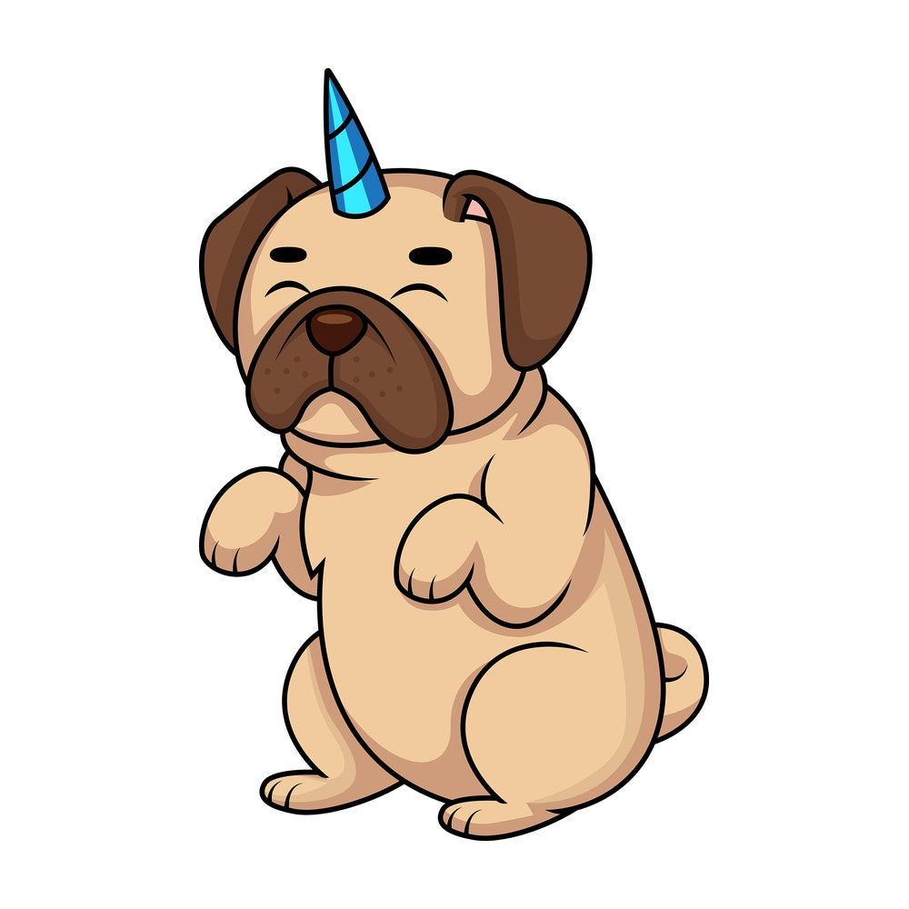 Pug dog unicorn Pugicorn. PNG - JPG and vector EPS file formats (infinitely scalable). Image isolated on transparent background.